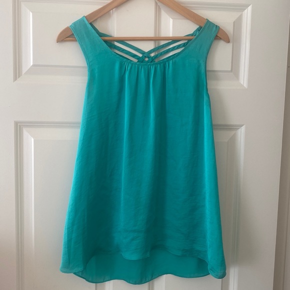 Tops - Satin Feel Braided Back Tank Top Size M Teal Green Pop of Color Summer Breezy